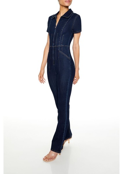 F21 Denim Kısa Kollu Tulum
