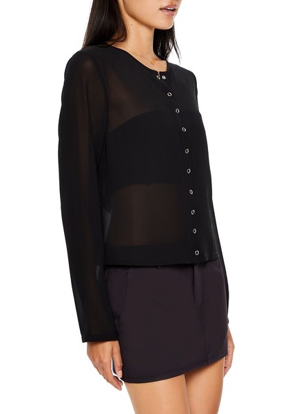 F21 Şifon Snap-Düğmeli Gömlek