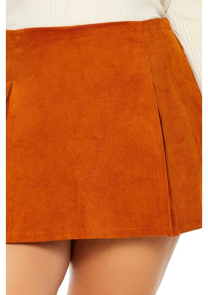 Plus Size Kadife Mini Şort Etek