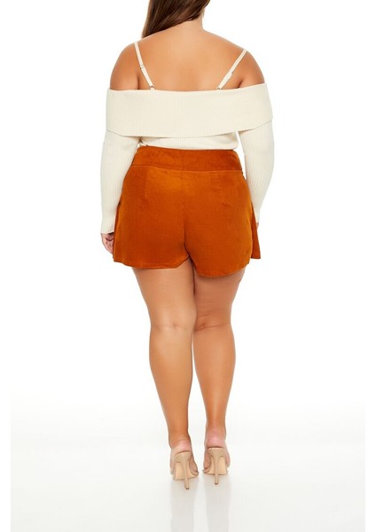Plus Size Kadife Mini Şort Etek