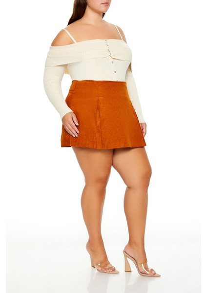 Plus Size Kadife Mini Şort Etek