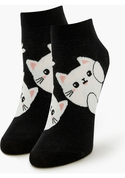 F21 Kedi Desenli Patik Çorap
