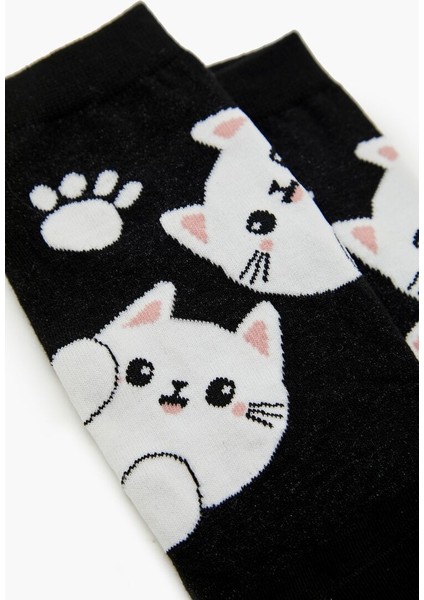 F21 Kedi Desenli Patik Çorap modelleri
