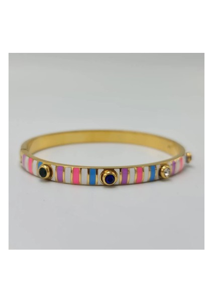 Gold Renkli Mineli Zirkon Taşlı Şık Kelepçe Bileklik