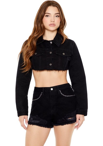 F21 Denim Trucker Crop Ceket