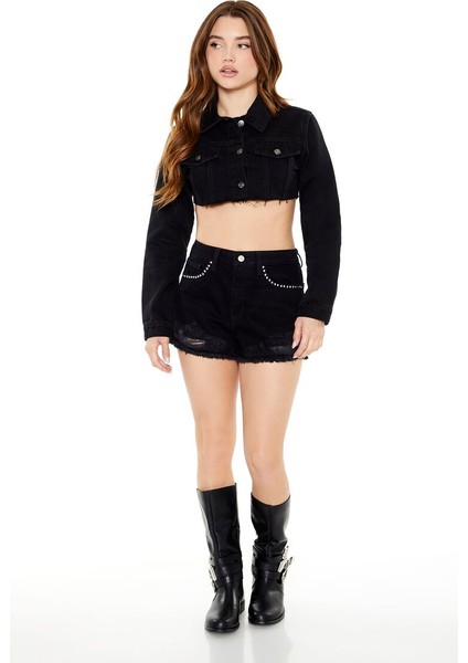 F21 Denim Trucker Crop Ceket