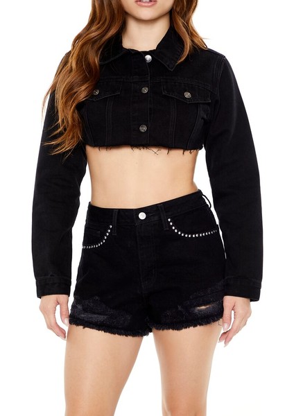 F21 Denim Trucker Crop Ceket