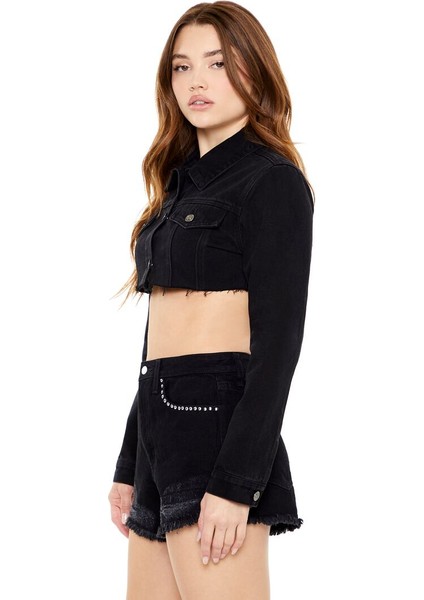 F21 Denim Trucker Crop Ceket