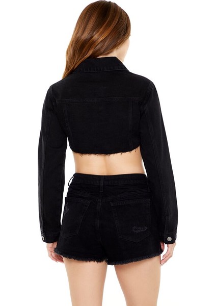 F21 Denim Trucker Crop Ceket
