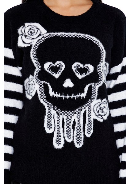 F21 Floral Skull Baskılı Kazak