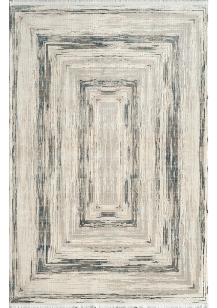Voyage KJ05B Krem Mavi Viskon Akrilik Yumuşak Dokulu Modern Halı