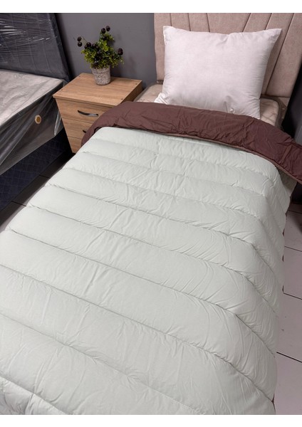 Pamuk Ranforce Tek Kişilik Çift Taraflı Yorgan Koyu Kahve-Çağla Yeşili