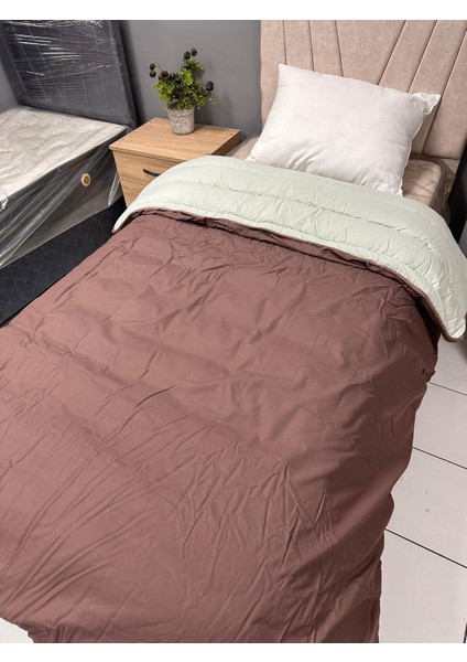 Pamuk Ranforce Tek Kişilik Çift Taraflı Yorgan Koyu Kahve-Çağla Yeşili fiyatları