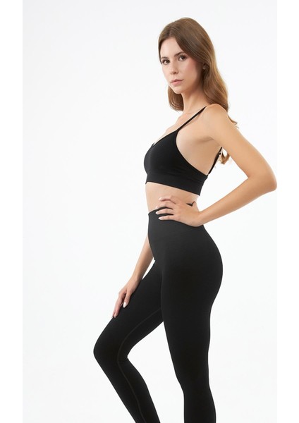 Siyah Yüksek Bel Toparlayıcı Seamless Kadın Spor Tayt fırsatları