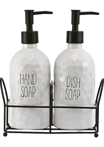 Sapone White İki Adet Standlı Sabunluk Porselen Malzeme Şık Beyaz Renk