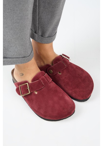 Zeta 2 Kadın Deri Kemerli Tokalı Sabo Bordo Terlik fiyatları