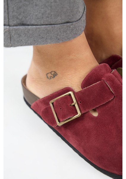 Zeta 2 Kadın Deri Kemerli Tokalı Sabo Bordo Terlik modelleri