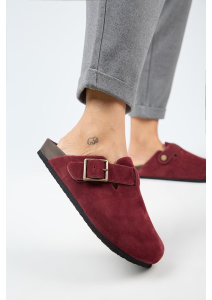 Zeta 2 Kadın Deri Kemerli Tokalı Sabo Bordo Terlik fırsatları