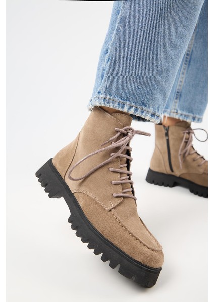 (Valentina) Kadın Deri Bağcıklı Vizon Bot