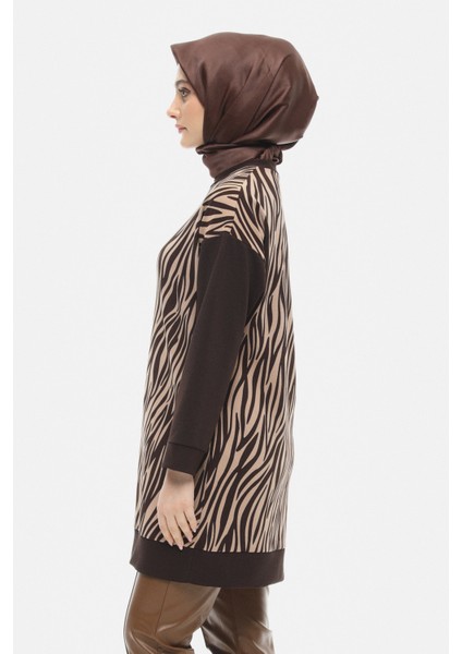 Kahverengi Çift Renkli Zebra Desen Tunik 251808505