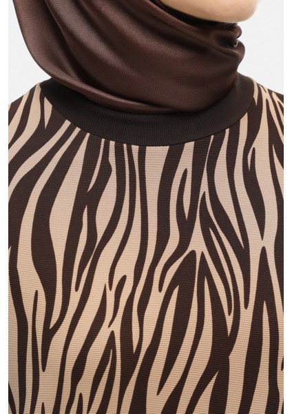 Kahverengi Çift Renkli Zebra Desen Tunik 251808505