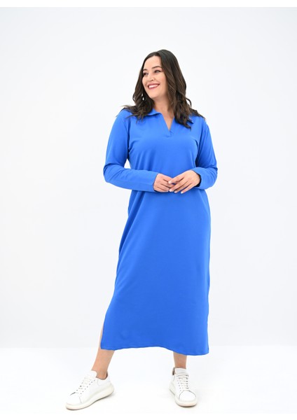 Kadın Büyük Beden Uzun Kollu Yaka Detaylı Elbise 5283-25 fiyatları