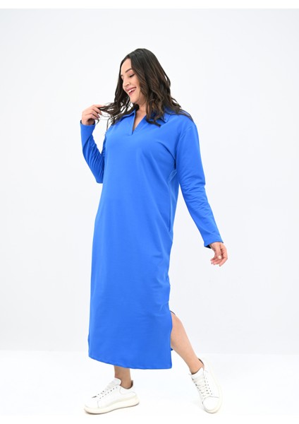 Kadın Büyük Beden Uzun Kollu Yaka Detaylı Elbise 5283-25 modelleri