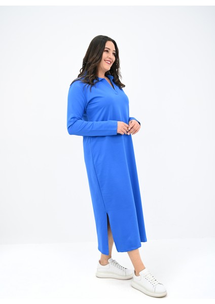 Kadın Büyük Beden Uzun Kollu Yaka Detaylı Elbise 5283-25 fırsatları