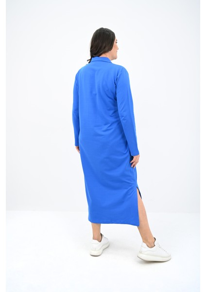 Kadın Büyük Beden Uzun Kollu Yaka Detaylı Elbise 5283-25 indirimleri