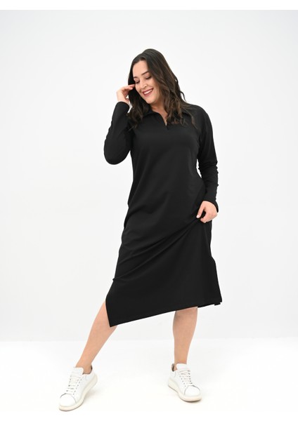 Kadın Büyük Beden Uzun Kollu Yaka Detaylı Elbise 5283-25 fiyatları