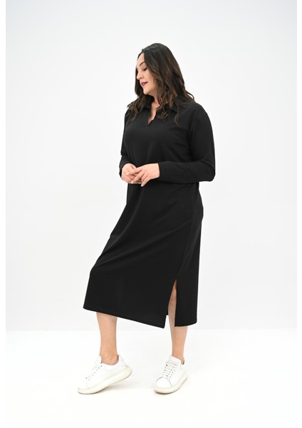 Kadın Büyük Beden Uzun Kollu Yaka Detaylı Elbise 5283-25 modelleri