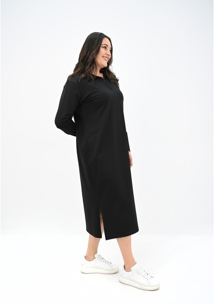 Kadın Büyük Beden Uzun Kollu Yaka Detaylı Elbise 5283-25 fırsatları