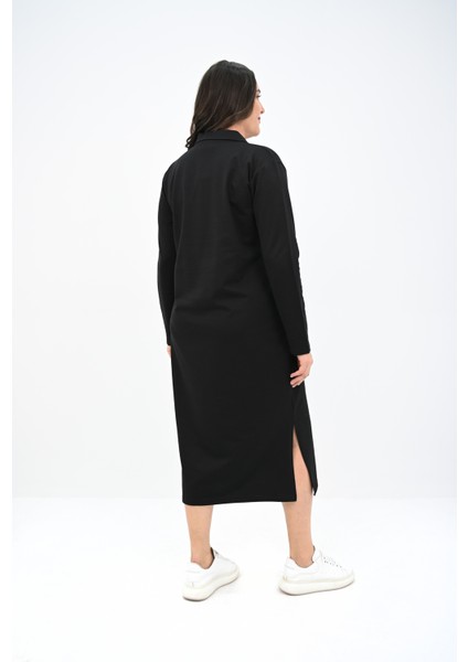 Kadın Büyük Beden Uzun Kollu Yaka Detaylı Elbise 5283-25 indirimleri