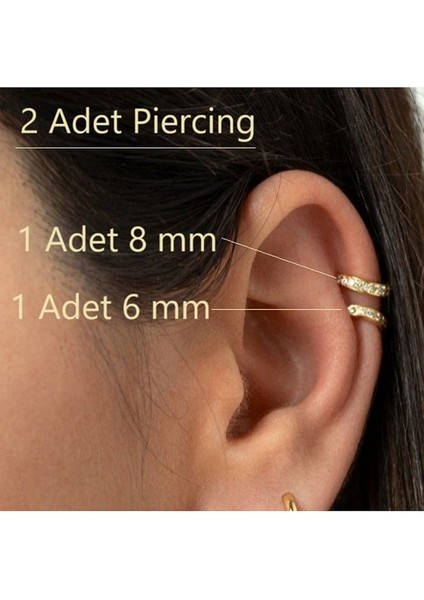 Iki Parça Gold Taşlı Halka Piercing Tragus Helix Forward Helix Kıkırdak (6 mm ve 8 Mm)
