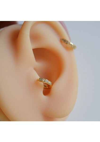 Iki Parça Gold Taşlı Halka Piercing Tragus Helix Forward Helix Kıkırdak (6 mm ve 8 Mm)