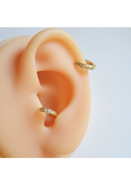 Iki Parça Gold Taşlı Halka Piercing Tragus Helix Forward Helix Kıkırdak (6 mm ve 8 Mm)