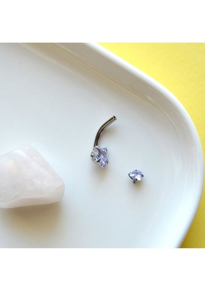 316 L Çelik Zirkon Taşlı Kalp Göbek Piercingi Taşlı Kalpli Göbek Piercingi Silver Renk modelleri