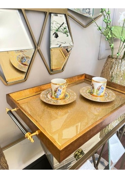 Desenli Lüx Sunum Tepsisi 47X30 cm ALTIN-102 LUXTRAY-102
