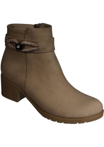 Kadın Siyah Krem Taşlı Tokalı 5cm Topuklu Bot