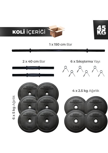 45 Kg 150 Cm Uzun Bar Dambıl Seti, Halter Seti Ve Fitness Ağırlık Seti fiyatları