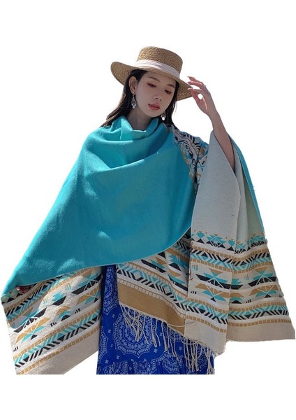 Retro Yarık Eşarp Büyük Şal Sonbahar ve Kış Yeni Çöl Pelerini Geometrik Püskül Pelerin Eşarp (Yurt Dışından)