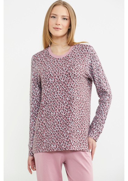 Rahat Kalıp Leopar Kombinli Pijama Takım - Pembe