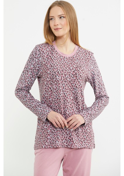 Rahat Kalıp Leopar Kombinli Pijama Takım - Pembe