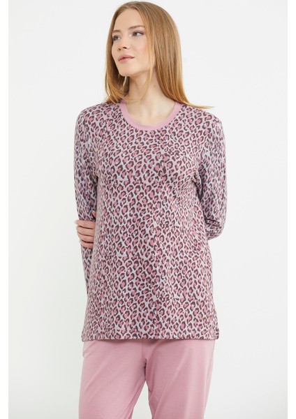 Rahat Kalıp Leopar Kombinli Pijama Takım - Pembe