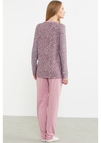 Rahat Kalıp Leopar Kombinli Pijama Takım - Pembe