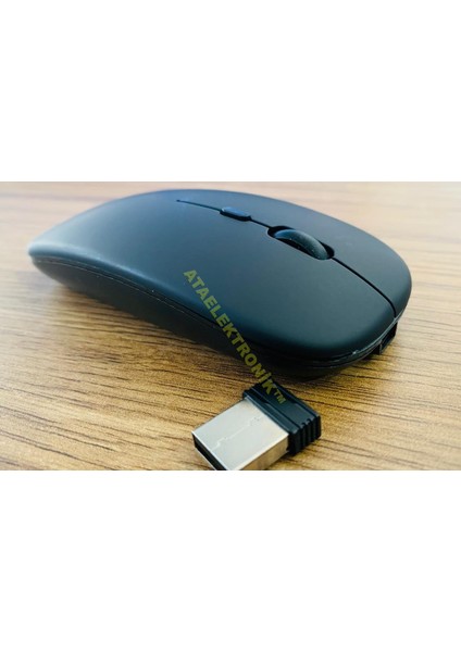 Mat SİYAH Slim Sessiz ŞARJ EDİLEBİLİR Pilli Bataryalı Laptop Uyumlu Kablosuz Wıreless Optik Fare Mouse 2.4GHZ SESSİZ TIKLAMA KENDİNDEN PİLLİ