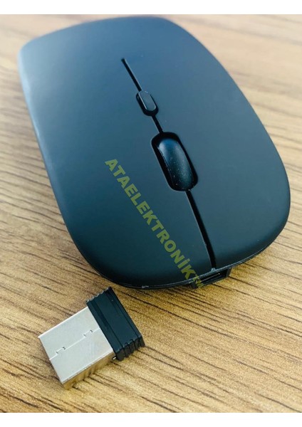 Mat SİYAH Slim Sessiz ŞARJ EDİLEBİLİR Pilli Bataryalı Laptop Uyumlu Kablosuz Wıreless Optik Fare Mouse 2.4GHZ SESSİZ TIKLAMA KENDİNDEN PİLLİ