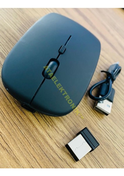 Mat SİYAH Slim Sessiz ŞARJ EDİLEBİLİR Pilli Bataryalı Laptop Uyumlu Kablosuz Wıreless Optik Fare Mouse 2.4GHZ SESSİZ TIKLAMA KENDİNDEN PİLLİ