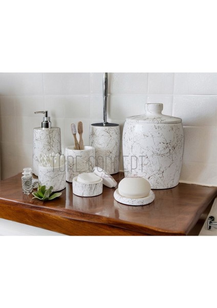 Altın renkli 7+ parça beton banyo seti, şık ve modern tasarım modelleri