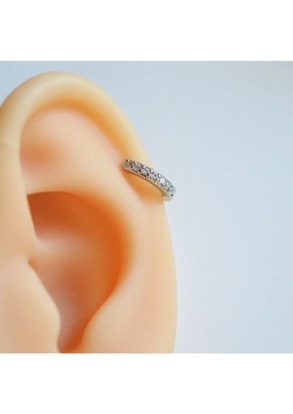 8 mm Silver Renk Taşlı Halka Piercing Tragus Helix Forward Helix Kıkırdak